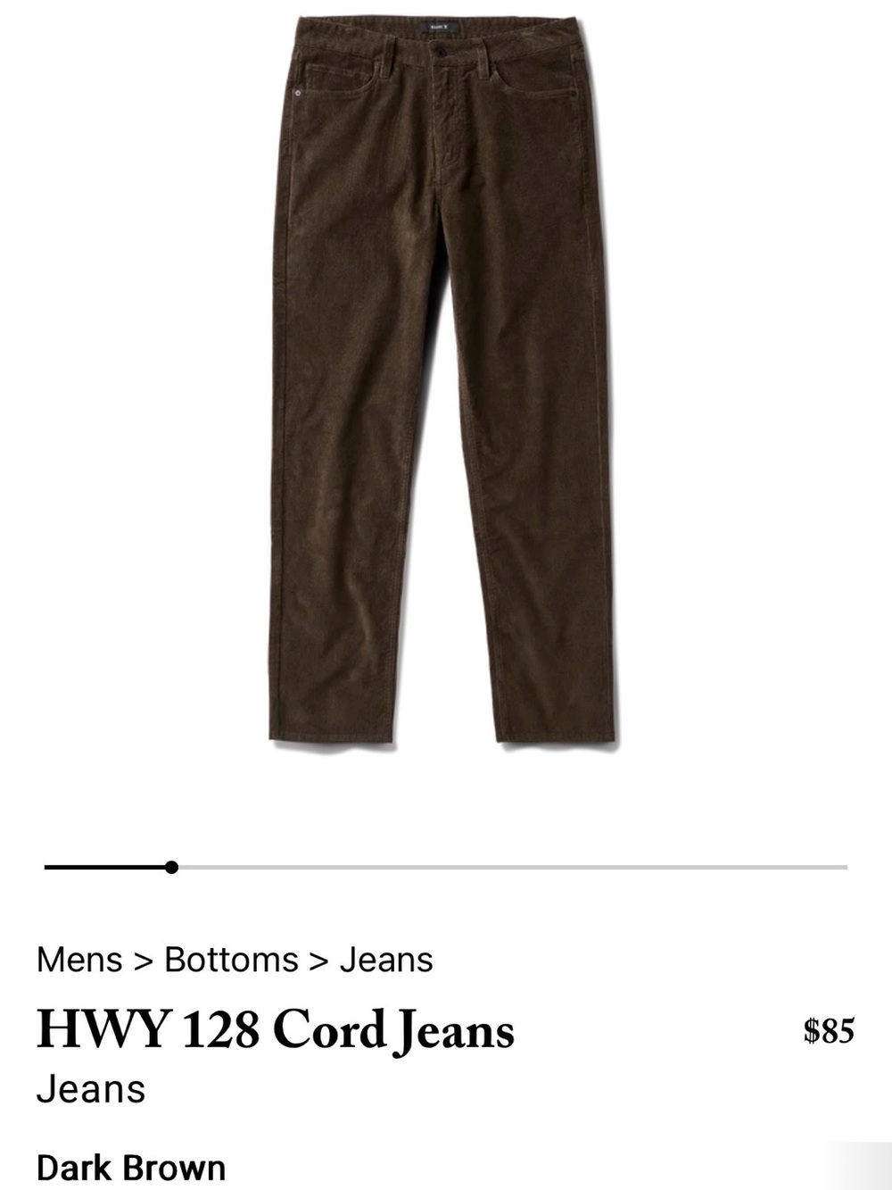 Roark Men's Hwy 128 Cord Jeans Size 33